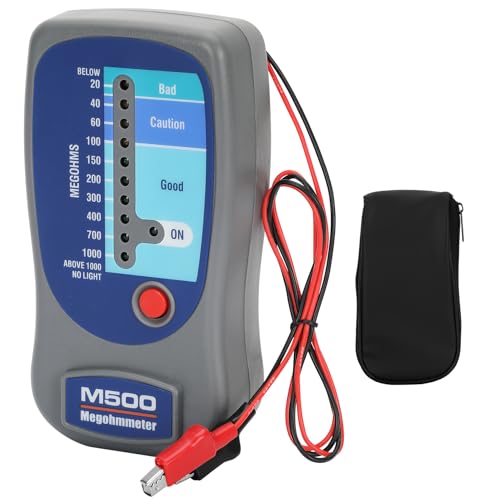 M500 Megohmmeter for Insulation Testing Compatible with Compressor Tester HVAC Multimeter Tester Battery Operated 20-1000 Megohms at 500 Volts with Soft Carrying Case