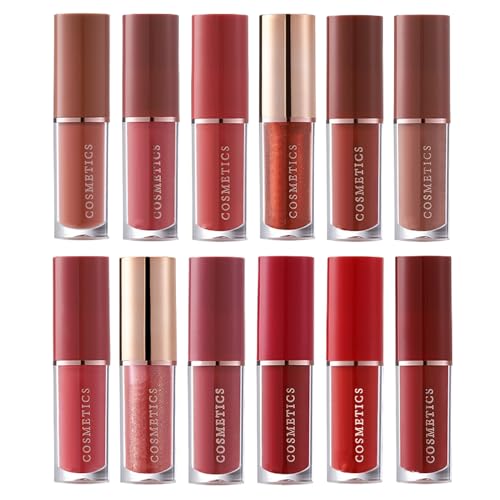 Set De Lápiz Labial Líquido De Acabado Mate - 12 Piezas Kit De Maquillaje De Labios Resistente Al Agua - Set de Labial Mate y Brillo | Para Viajes Escenario Citas Reuniones