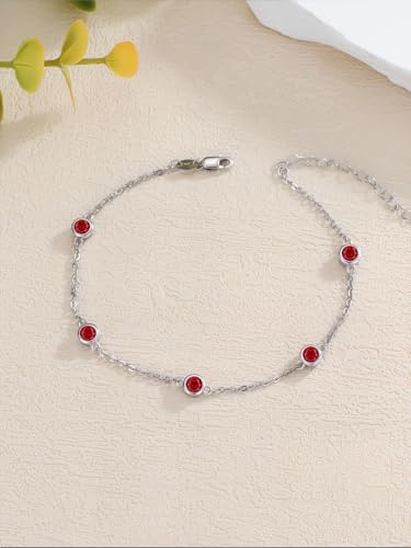 Image of Dorunmo Heart Birthstone Bracelets 925 Sterling Silver Round Birthstone Anklet for Women Birthday Jewelry Gifts for Girlfriend Wife Mother Her
