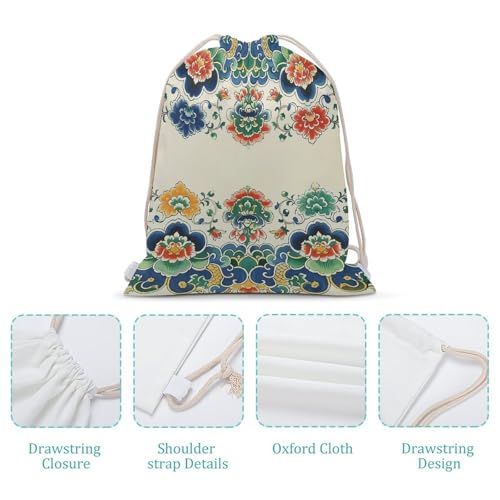Canvas Drawstring Backpacks Chinese Border Pattern Sports Gym Pull String Bags Lightweight for Men Women4