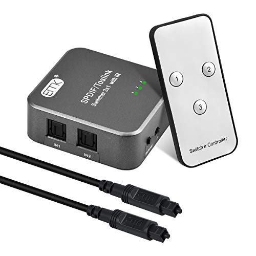 Image of EMK Digital Optical Audio Switcher[3 Inputs to 1 Output] 3x1 Switch with Remote Control, Optical Audio Cable for Home Theater, Sound Bar, TV, PS4, Blu-ray, Xbox