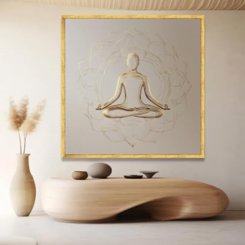 Toile posture de méditation dorée 50x50 cm décoration zen pour salon