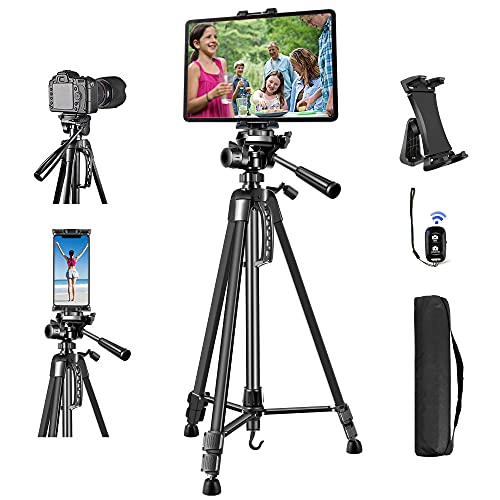 Tripod for iPad iPhone, Heavy Duty Tablet Tripod Stand Mount Holder 60inch Height with Remote for 3.5 to 13.5in iPad Phone, iPad Pro Air Mini 12.9 11, DSLR,Video Zoom Meeting