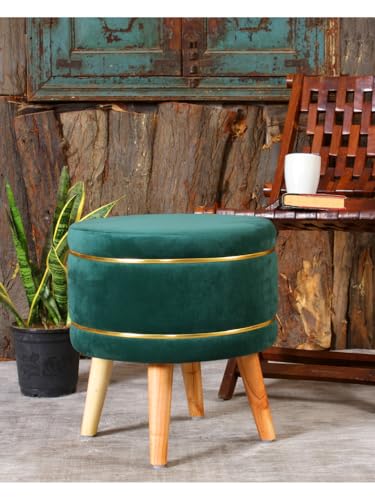 Image of Pouffes Sitting Stool for Living Room, Puffy Wooden Ottoman | Round Pouffe for Living Room & Bedroom | Pouf for Office & Home Decoration & Modern Seating Stool (Stool-Green)