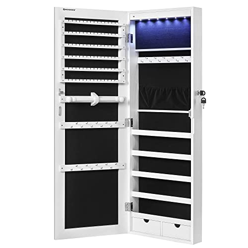 SONGMICS Schmuckschrank mit langem Spiegel, Schmuckaufbewahrung mit 6 LED-Lampen, zum Aufhängen an der Tür oder zur Befestigung an der Wand, großes...