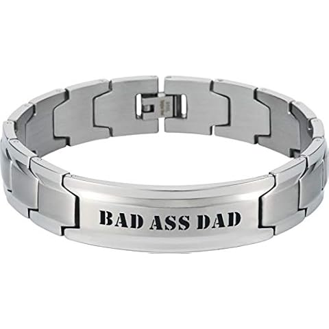 Smarter LifeStyle Stylish DAD Bracelet for Men - Wide Link Surgical Grade Steel Adjustable Bracelet for DAD, Mens Jewelry, Mens Bracelets Father's Day Bracelet (BAD ASS DAD - Silver Bracelet) Cover