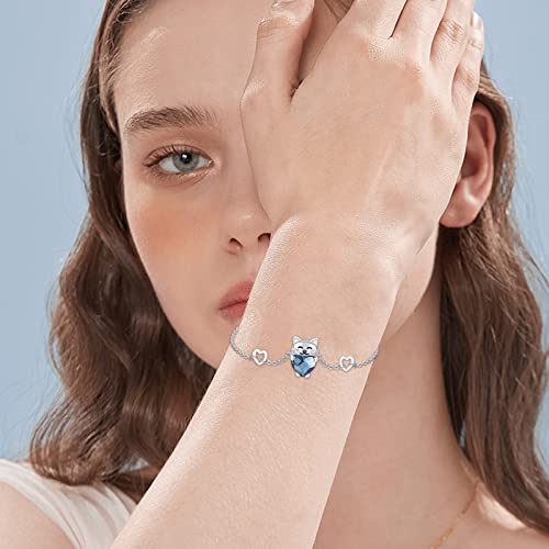 Pulsera de gato de plata y cristal azul CHENGHONG ajustable para mujer 3