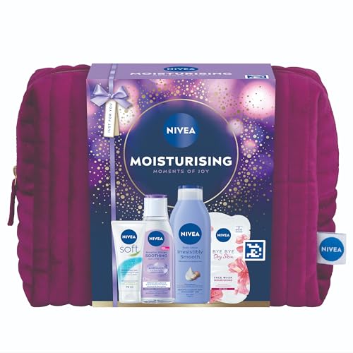 NIVEA Moisturising Moments Of Joy Gift Set (5 Products) – Women's Gift Set – Includes Body Lotion, Face Sheet Mask, Moisturising Cream and Micellar Water – with Cosmetic Bag