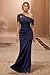 Teplpce Navy Mother of The Bride Dresses for Women One Shoulders Mermaid Applique Long Chiffon Formal Mother of The Groom Dresses US14
