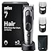 Braun Haarschneider Series 7, Haarschneidemaschine und Rasierapparat für Herren, Haartrimmer mit Ultrascharfer Klingen, 17 Längen, 5 Zubehörteile, 50 Min. Akku, Abwaschbar, HC7590, Grau