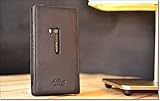 Akira Hand Made [Echt Leder] Handyhülle kompatibel mit Nokia Lumia 920 Cover Handgemacht Case Schutzhülle Etui Flip Wallet Pen Schwarz