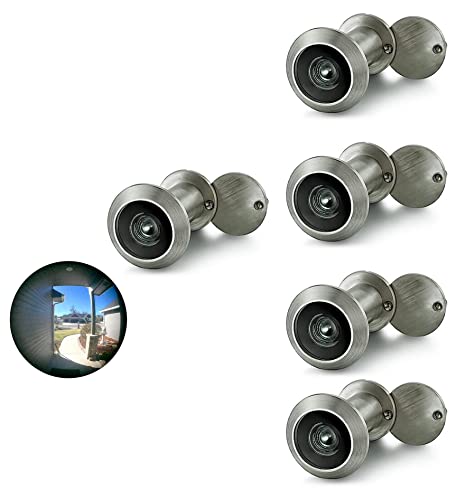 Image of TOGU TG2814YG-SN Solid Brass UL Listed 220-degree Door Viewer with Heavy Duty Privacy Cover for 1-3 /8 inch to 2-1 /6 inch Doors, Satin Nickel Finish,5 Sets