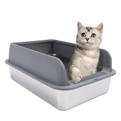 Arenero para gatos de acero inoxidable extra grande con tapa miniatura 6