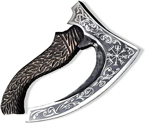 DARK WARRIORS | Handmade Viking Steel Pizza Axe Authentic Medieval Pizza Cutter Axe Mezzaluna Ulu Rocking Pizza Gift Knife, Carbon Steel Viking Axe
