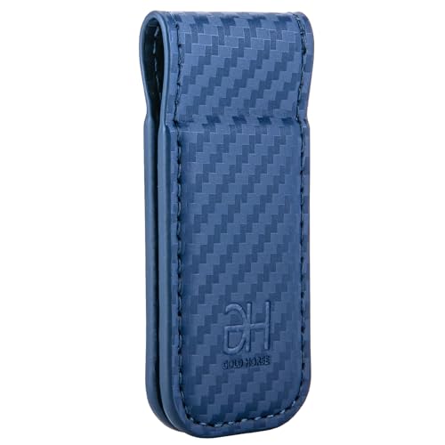 Image of GH GOLD HORSE Slim Magnetic Money Clip Genuine Leather Business Card Holder for Men (Blue)