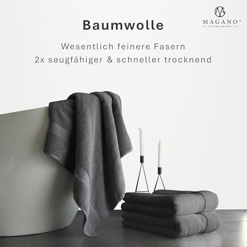 Magano® Luxus Handtücher Set Grau | 2X Duschtuch 70x140 cm | Bambus & Baumwolle | 600g/m² Premiumqualität | Badetücher groß | Handtuch 2er Set (Steingrau)