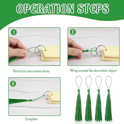 Image of 100 Pcs Bookmark Tassels Bulk Grass Green Soft Craft Silky Handmade Mini Tassels for Jewelry Making with Loops for DIY Craft Accessory Dress Decoration
