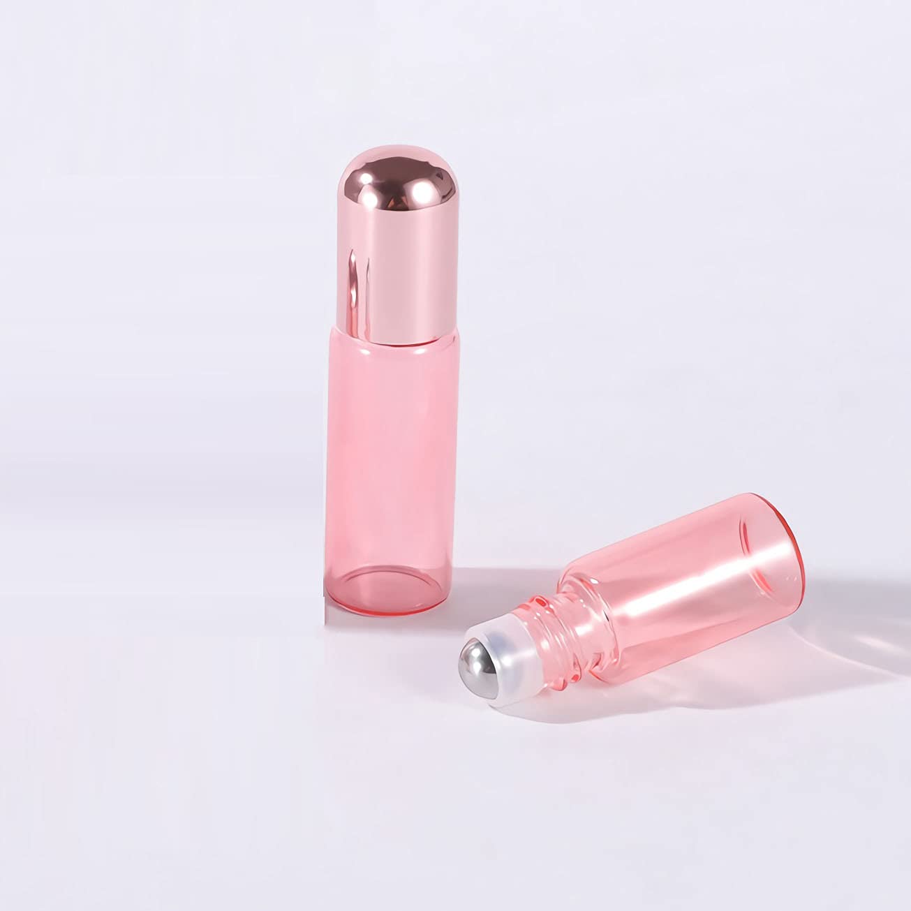 Plastikowa butelka z rozpylaczem, do wielokrotnego napełniania, 3 ml, różowy szklany wałek na olejki eteryczne, pusty szklany pojemnik na próbki z różową nakrętką, do płynnych perfum, zapachów