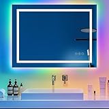 3 Farbtemperaturen + RGB-LED-Stimmungslicht: Wählen Sie zwischen warmweiß (3500K), neutralweiß (4500K) und kaltweiß (6500K) für perfekte Beleuchtung beim Rasieren, Schminken oder Entspannen. Mit 8 RGB-Farben (rot, blau, grün, pink u.a.) schaffen Sie Wellness-Ambiente oder Partyvibes – alles per sanftem Touch-Sensor steuerbar