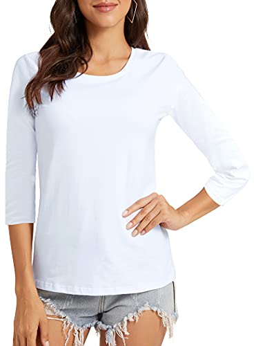 Women's Basic 3/4 Sleeve Crew Neck T-Shirt Casual Solid Slim Cotton Top