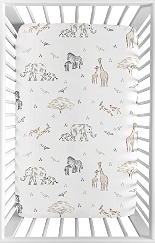 Sweet Jojo Designs Jungle Safari Animals Boy Girl Fitted Mini Crib Sheet Baby Nursery Portable Crib Pack Play Brown Taupe Black And White Gender Neutral Elephant Giraffe Wildlife Adventure Serengeti #TOP19