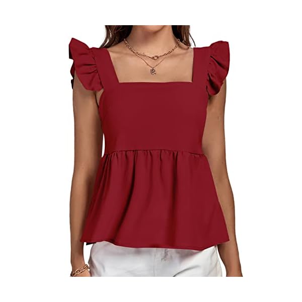LYANER-Womens-Ruffle-Strap-Sleeveless-Square-Neck-Summer-Tank-Top-Peplum-Blouse LYANER Women's Ruffle Strap Sleeveless Square Neck Summer Tank Top Peplum Blouse Wine Red Small
