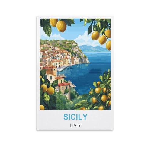 Poster Sicile italie pour une decoration de salon style retro méditerranéen