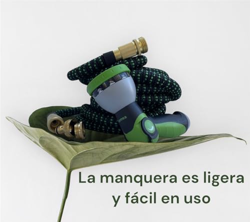 Manguera de jardín de 15m,20m,30m con boquilla de 8 funciones, ligera y extensible, con conectores de latón 3/4" y 1/2" Longitud máxima alcanzable 15M (15) - imagen 7