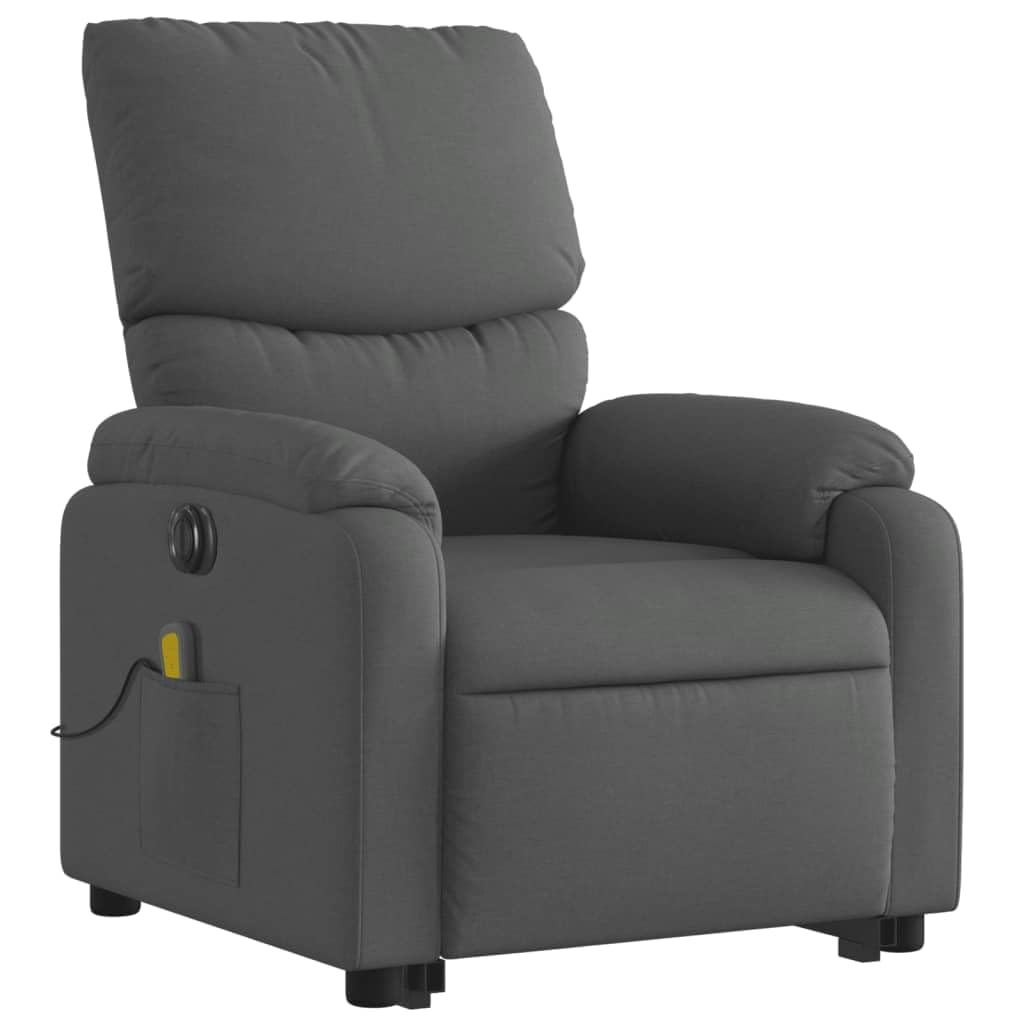 Sillón elevador eléctrico con masaje reclinable gris oscuro de tela con 6 puntos de vibración y función de elevación para ancianos, cómoda y estable