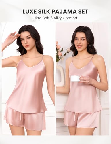 Image of THXSILK Silk Women's Pajama 2 Piece Set 6A+ Grade 100% Mulberry Silk Nightgown Soft Luxury V Neck Cami Shorts Sets Sleepwear