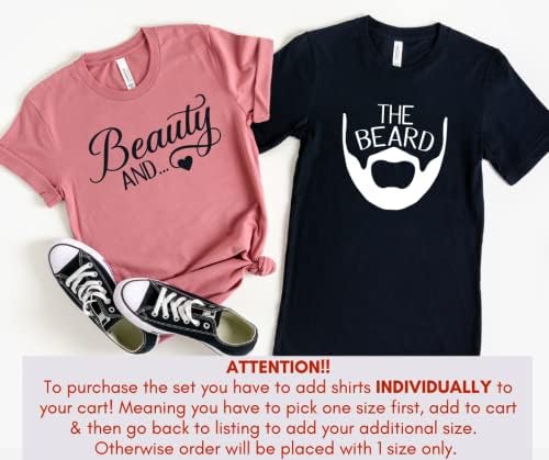 Miniatura 3 de Camisa de belleza y barba, Camisas para parejas para él y ella, Camisa de recién casados, Camisas de pareja comprometida, Camisas a juego para