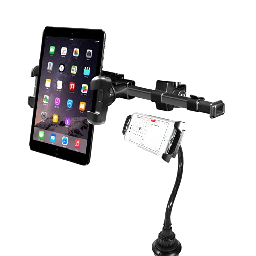 Macally Car Headrest Tablet Mount and a Cup Holder Tablet Mount, Comfort for Everyone