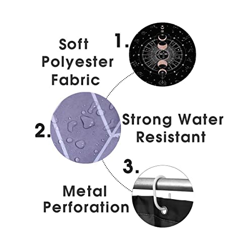 OLEBETY 4PCS Celestial Black Shower Curtain Set, Rose Gold Glitter Crescent Sun and Moon Phase Star Galaxy Constellation Astrology Zodiac Tarot Witch Boho Aesthetic Bathroom Decor, Bath Mat Toilet Rug by OLEBETY - Used condition - Image 7