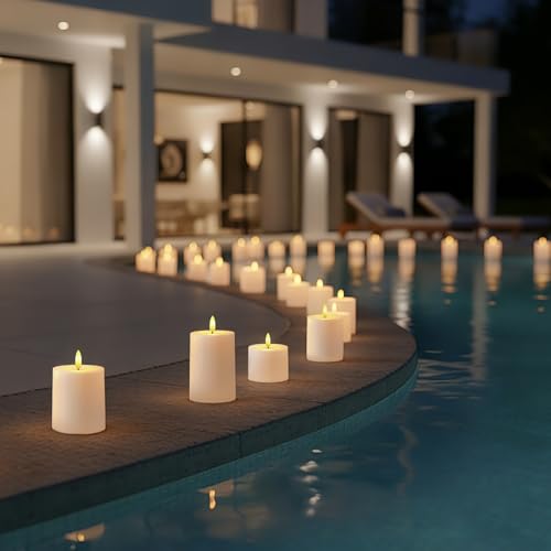 Image of Raycare White Outdoor Waterproof Flameless Candles with Remote and Timer, Realistic LED Candles, Battery Operated Electric Fake Pillar Candles for Porch, Patio, Garden, Set of 3