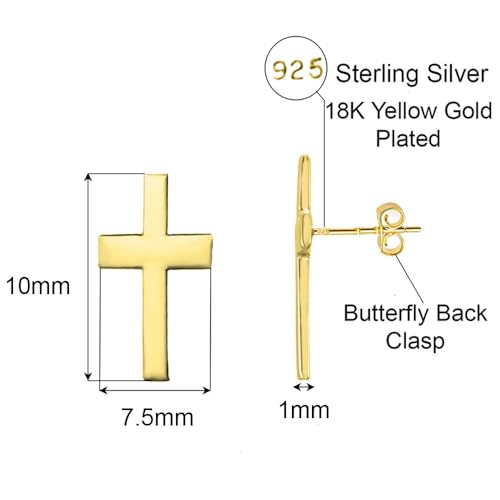 Savlano 925 Sterling Silver Cross Stud Earrings -18K Gold Plated Religious Small Stud Earrings for Women & Men Comes with Gift Box - Made in Italy4