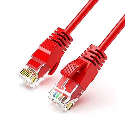 Reulin Cable Ethernet Ultra Delgado de Alta Velocidad Internet LAN Cat6 Gigabit Conector RJ45 Cable de Parcheo (2 Metros, Rojo)