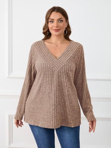 Image of BELAROI Womens Plus Size Sweaters V Neck Fall Tunic Top Pullover Shirts