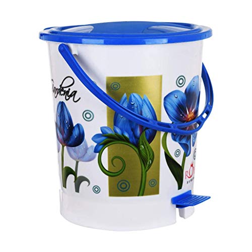 Image of Fuscia Plastic Dustbin for Home, Flora Blue, 12L | made from Virgin Plastic Granules