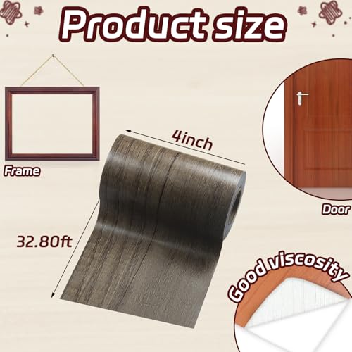 Image of Wood Grain Tape for Mirrors, 4 inch X 32 ft Wood Grain Wallpaper Border Adhesive Tape for Floor, Bathroom, Cabinets, Windows, Home Decoration 1 Roll (Light Coffee)