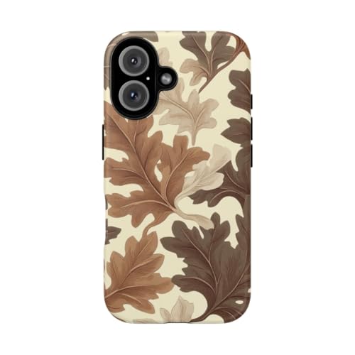 Coque rigide mate motif feuille de chêne marron pour iPhone 16