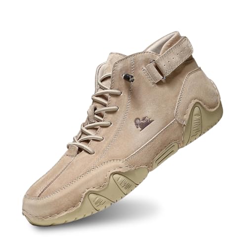 Zapatos Casuales para Hombre, Transpirables, sin Cordones, cómodos, Mocasines Planos Ligeros para Uso Diario con Cierre de Velcro. (Khaki, 42)