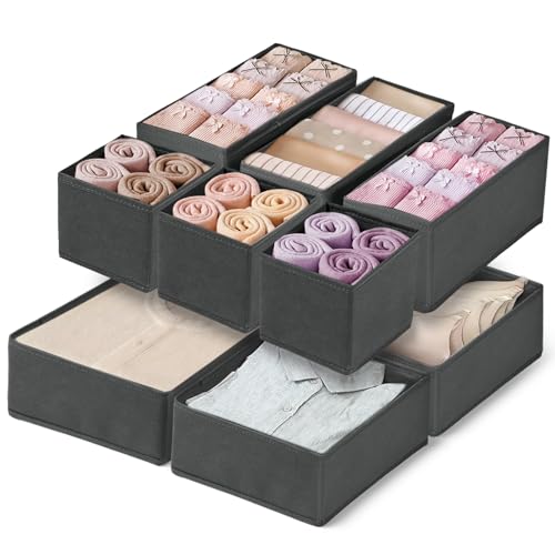EXCLOUNT 10 Pack Kleiderschrank Organizer, Faltbare Aufbewahrungsbox Stoff, Schrank Organizer Kleiderschrank, Schrank Organizer Schubladen für Babykleidung, Socken, Unterwäsche, Grau