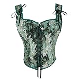 Ynport Crefreak Corsé Renacentista para Mujeres, Bustier Floral con Encaje en la Espalda y Escote Redondo, Top Gótico Victoriano Steampunk para Festival