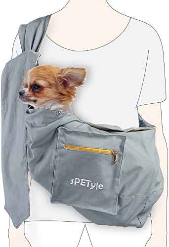 sPETyle Hands Free Reversible Pet Bag Sling Carrier with Adjustable Strap for Small Dogs Puppies Cats Rabbits (M(4-11lbs), Cream/PaleBlue)
