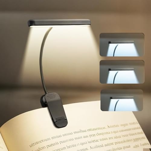 Luminária de Leitura com Clipe, Ideal para Livros - LED Recarregável, 3 Modos de Iluminação, Flexível, Portátil - Recarregável USB - PREMIUM