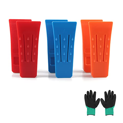 WDJLNZB 6 Pièces Coins D'Abattage D'Arbres pour Tronçonneuse, 6 Pouces Cales D'Abattage en Plastique ABS, Cales Forestières, Coin Abattage pour Couper l'arbre, Rouge x2, Bleu x2, Orange x2, Gants x1
