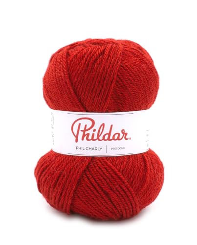 Phildar - Pelote de Laine Phil Charly - Laine à Crocheter et à Tricoter - 100% ACRYLIQUE - Aiguille n°4 - Couleur ROUGE