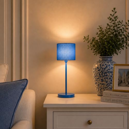 Image of Table Lamp with Fabric Shade, 2 Feet Height , Blue, 55 cm, Metal Base