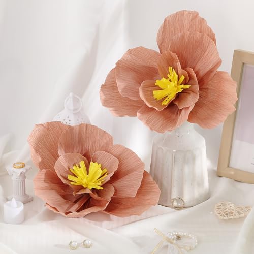 Image of Cholemy 24 Pcs Tissue Paper Flowers, Crepe Paper Flowers Decorations 8 inch 10 inch 12 inch for Wedding Party Baby Bridal Shower Carnival Party Birthday Nursery Wall Decor (Dusty Pink)