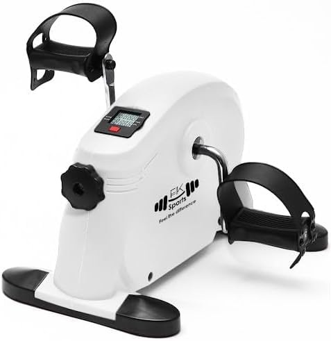 FK Sports Pedal Exerciser Mini Exercise Bike with Digital Display Pedal Sit Down Under Desk Bike for Leg Arm Foot Small Cycle Equipment for Home (White)